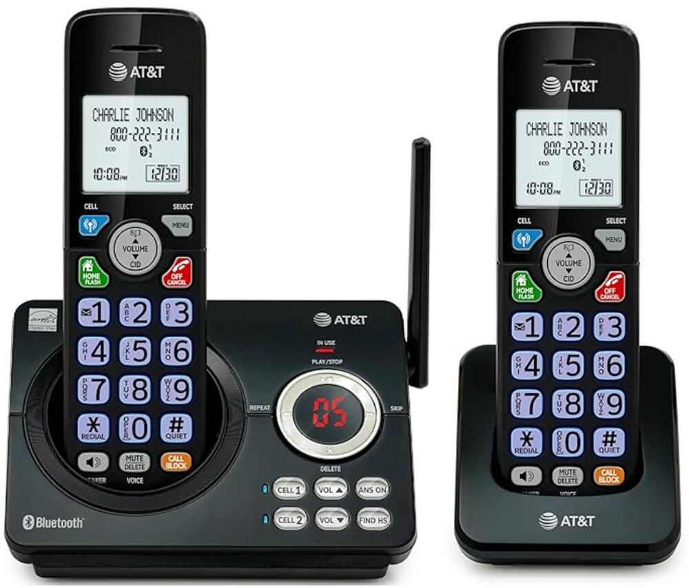 AT&T DECT 6.0 Cordless Phone, 2-Handset, Bluetooth Connect to Cell- DL72279